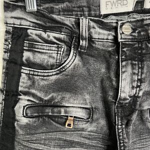 FWRD Men's Moto Style Denim Jeans Size 20 Slim Stretch Black Acid Wash